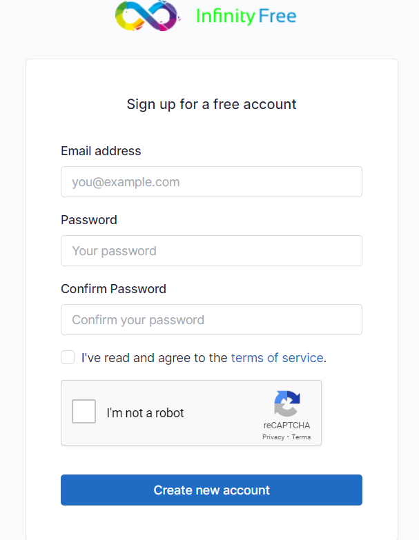 infinityfree signup page