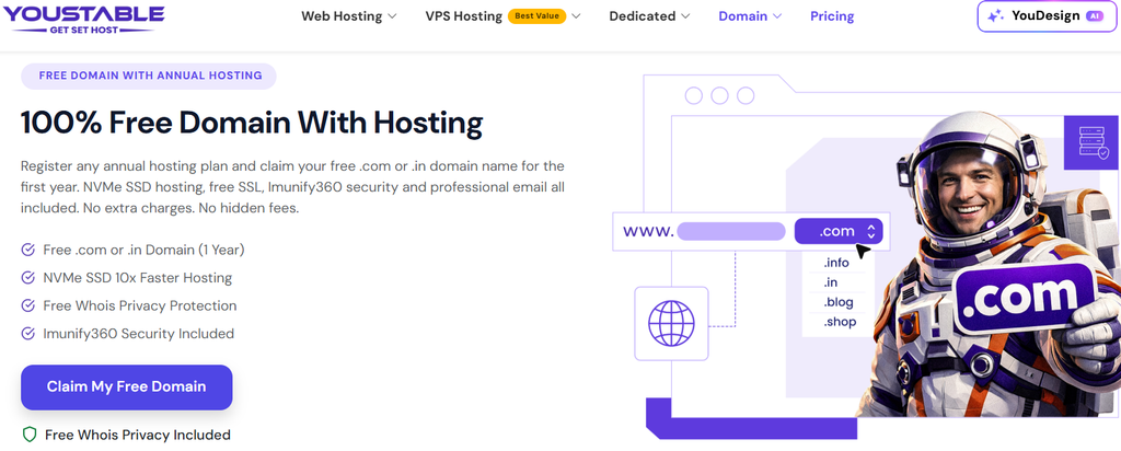 YouStable Free Domain Name